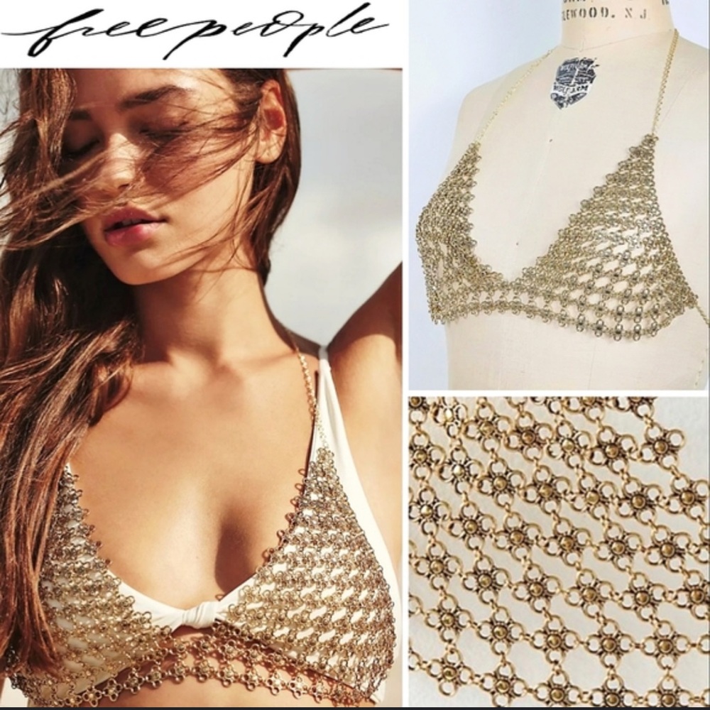 Free People Gold Beaded Bra